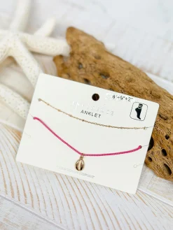 Sealife Ankle Bracelet Set - Pink Seashell