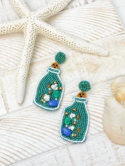 Seashell Bottle Beaded Dangle Earrings
