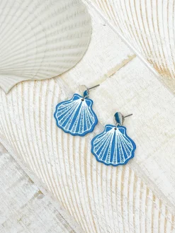 Seashell Wood Dangle Earrings