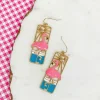 Seaside Metal & Enamel Portrait Dangle Earrings - Flamingo