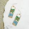 Seaside Metal & Enamel Portrait Dangle Earrings - Palm Tree