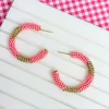 Seed Bead & Rhinestone Hoop Earrings - Pink