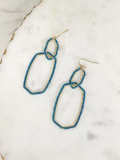 Seed Bead Link Dangle Earrings - Teal