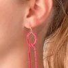 Seed Bead Link Drop Earrings - Hot Pink