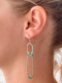 Seed Bead Link Drop Earrings - Turquoise