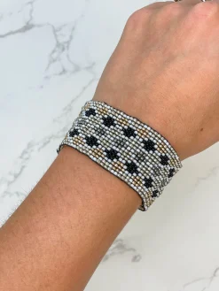 Seed Bead Stretch Bracelet - Black & White