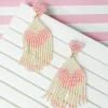 Seed Bead Tassel Heart Earrings - Pink