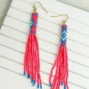 Seed Beaded Fringe Drop Dangles - Hot Pink