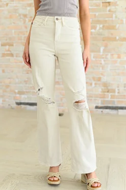 Selena High Rise Distressed 90's Straight Jeans in Bone by Judy Blue