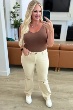 Selena High Rise Distressed 90's Straight Jeans in Bone by Judy Blue
