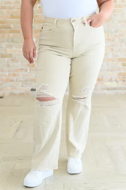Selena High Rise Distressed 90's Straight Jeans in Bone by Judy Blue