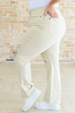 Selena High Rise Distressed 90's Straight Jeans in Bone by Judy Blue