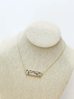 Semi Precious Bar Pendant Necklace - Spotted