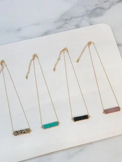 Semi Precious Bar Pendant Necklace - Spotted