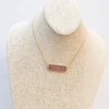 Semi Precious Bar Pendant Necklace - Rose Quartz
