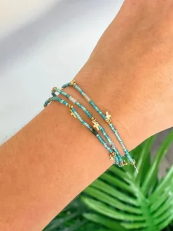 Semi Precious Cross Bracelet Set - Green