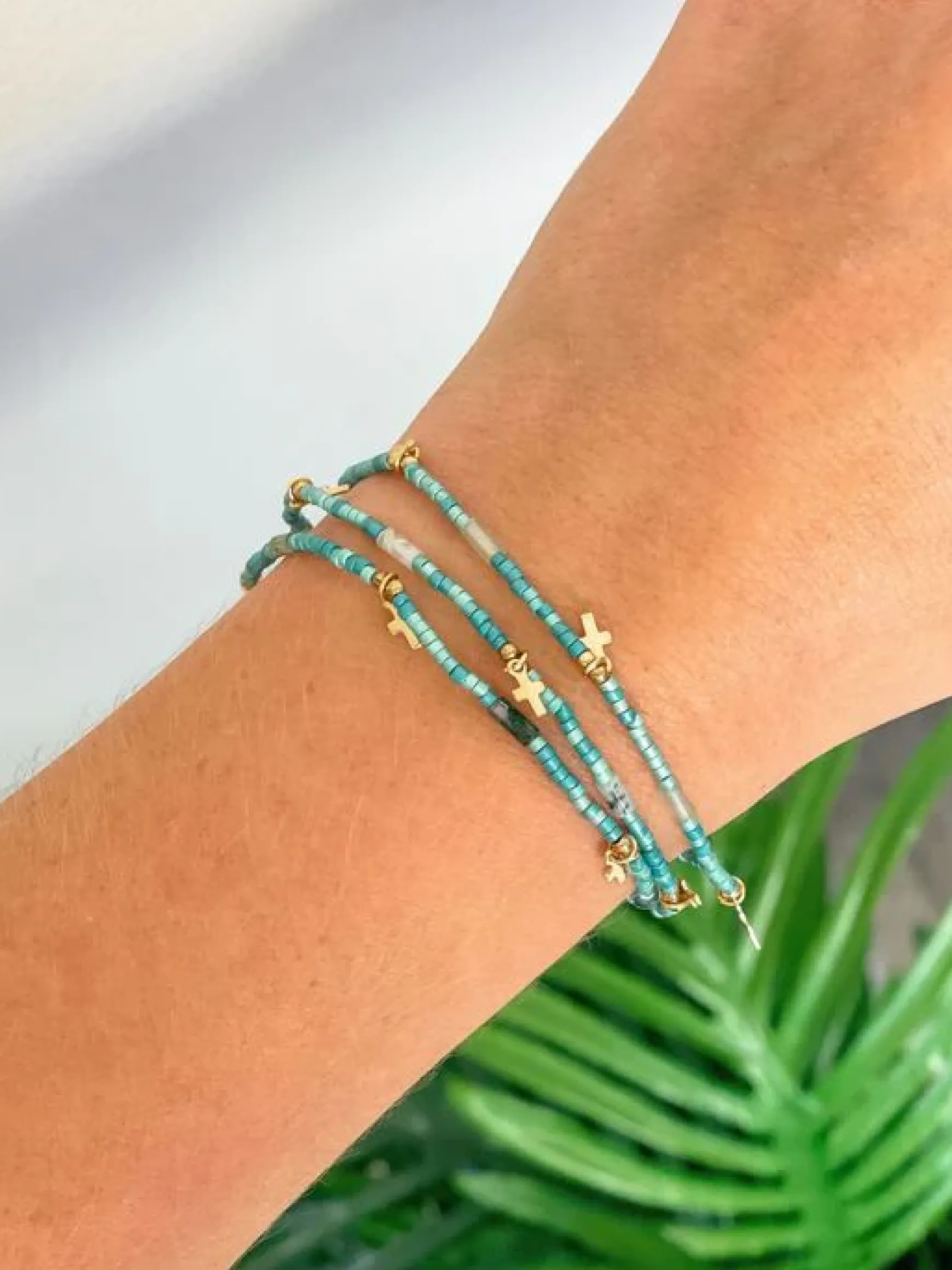 Semi Precious Cross Bracelet Set - Green