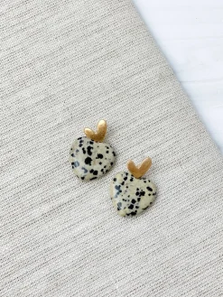 Semi Precious Heart Drop Earrings - Spotted