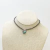 Semi Precious Heart Pendant Choker Necklace - Turquoise