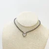 Semi Precious Heart Pendant Choker Necklace - Marble