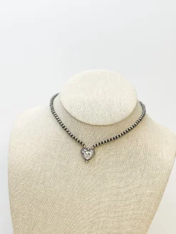 Semi Precious Heart Pendant Choker Necklace - Marble