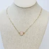 Semi Precious Square Stone Necklace - Rose