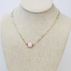 Semi Precious Square Stone Necklace - Pink