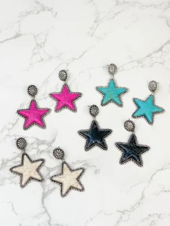 Semi Precious Star Statement Earrings - Turquoise