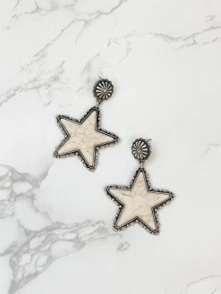 Semi Precious Star Statement Earrings - Ivory
