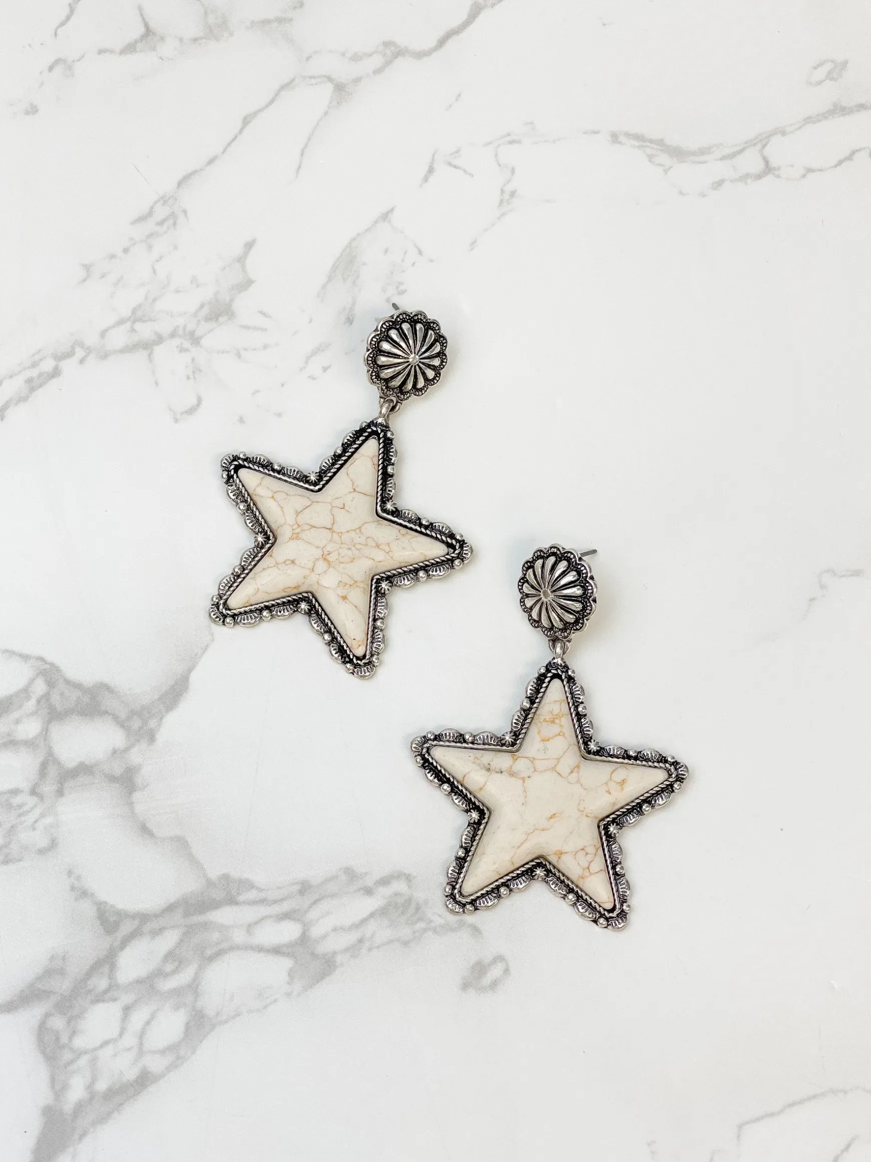 Semi Precious Star Statement Earrings - Ivory