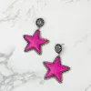 Semi Precious Star Statement Earrings - Pink