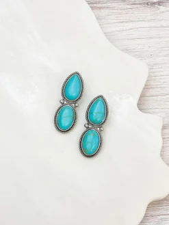Semi Precious Stone Drop Earrings - Turquoise