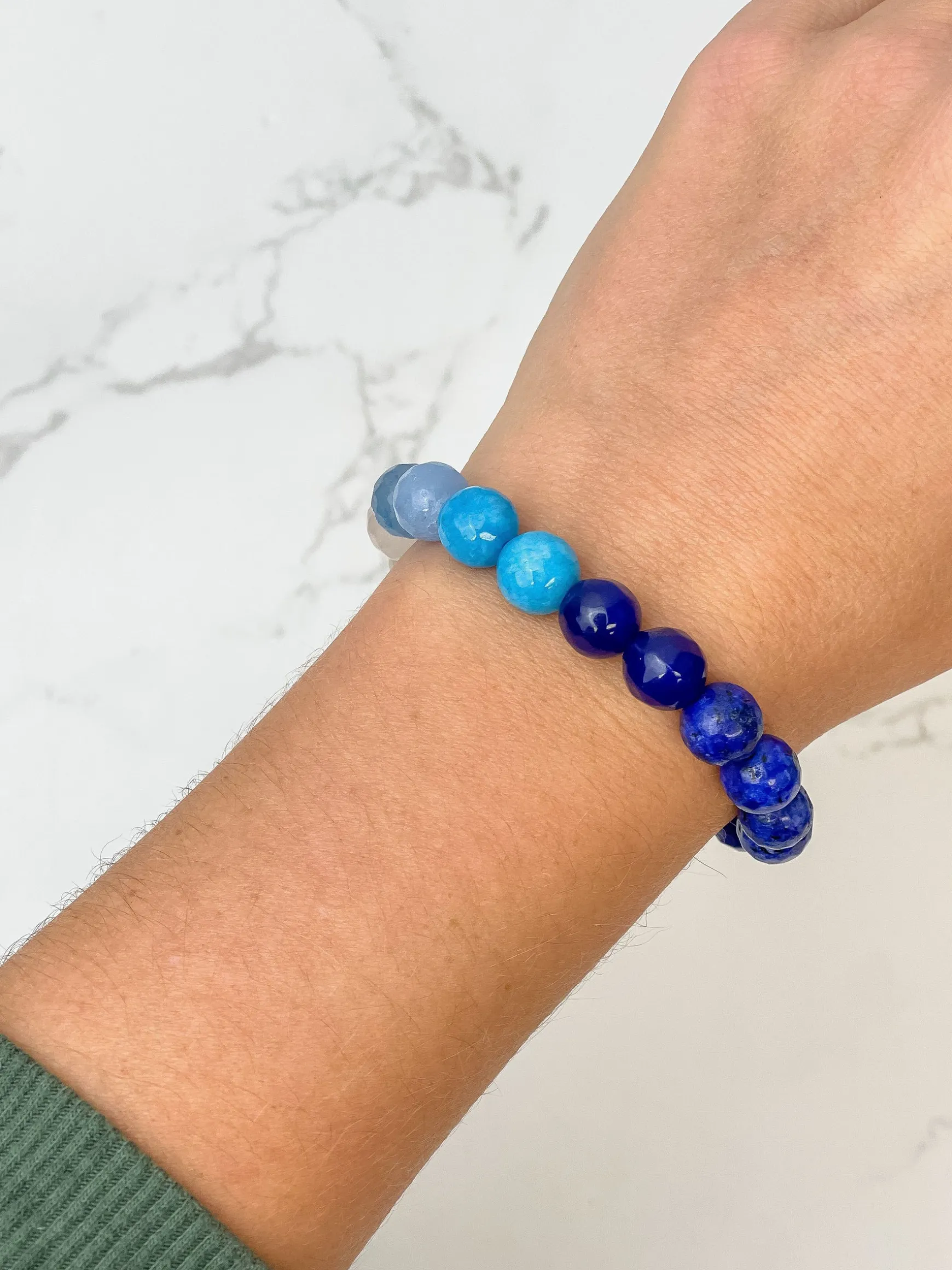 Semi Precious Stretch Beaded Bracelet - Blue