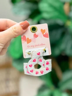 Sequin Beaded Open Heart Dangle Earrings