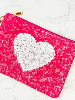 Sequin Heart Wristlet - Hot Pink
