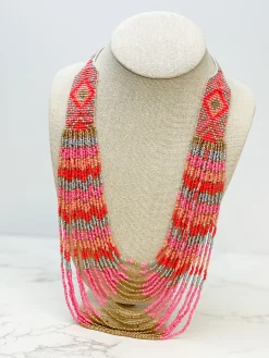 Serape Seed Bead Multistrand Necklace