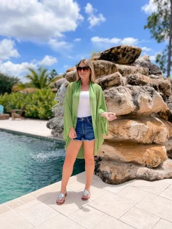 Sheer Lightweight Cocoon Kimono - Green