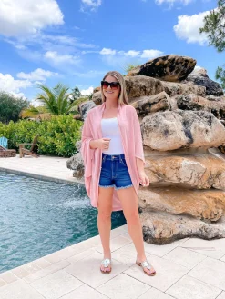 Sheer Lightweight Cocoon Kimono - Light Pink