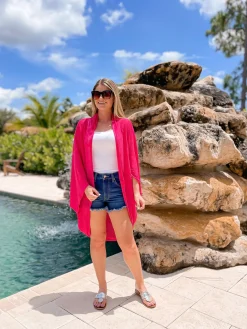 Sheer Lightweight Cocoon Kimono - Fuchsia