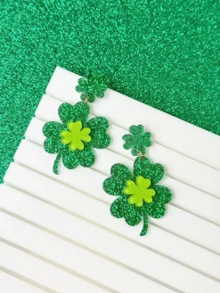 Shimmering Lucky Clover Dangle Earrings