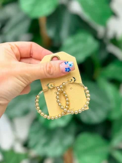 Shiny Ball Hoop Earrings - Gold