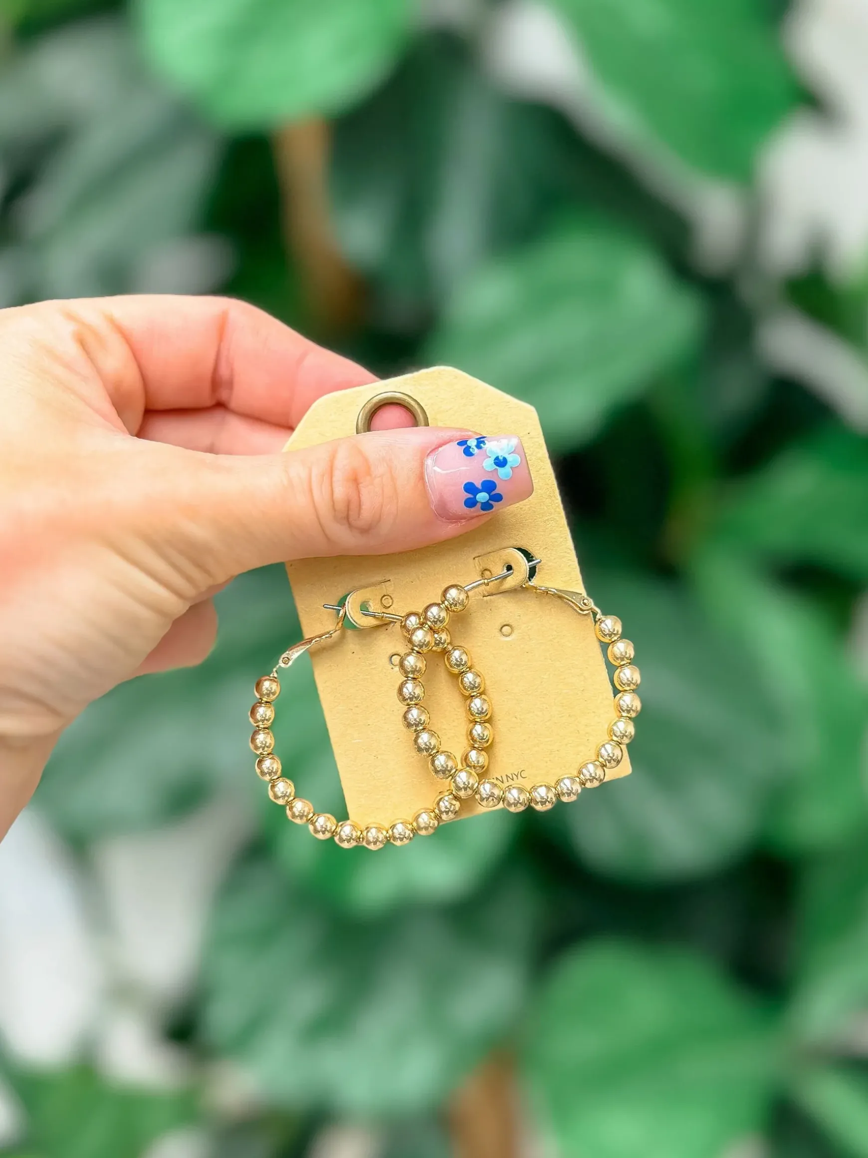 Shiny Ball Hoop Earrings - Gold