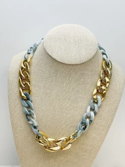 Shiny Gold Link Acrylic Necklace - Gray