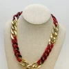 Shiny Gold Link Acrylic Necklace - Maroon