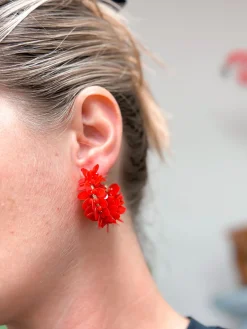 Shiny Sequin Hoop Earrings - Red