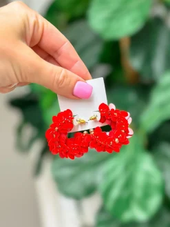 Shiny Sequin Hoop Earrings - Red