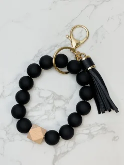 Silicone Beaded Key Ring Bracelet - Black