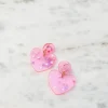 Silver Confetti Heart Dangle Earrings - Neon Pink