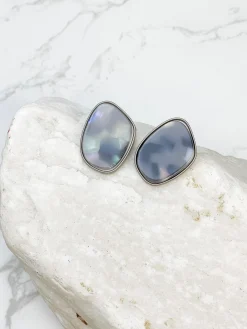 Silver Iridescent Stone Post Earring