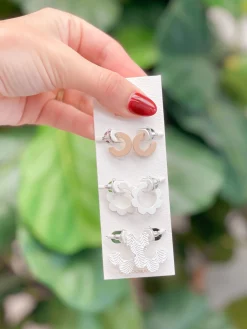 Simple Flower Hoop Earring Set of 3